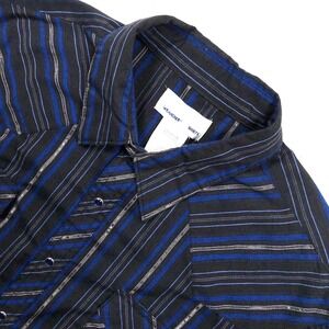 Wrangler Western Shirt Mens 2XL Black‎ Blue Metallic Striped Pearl Snap Rodeo